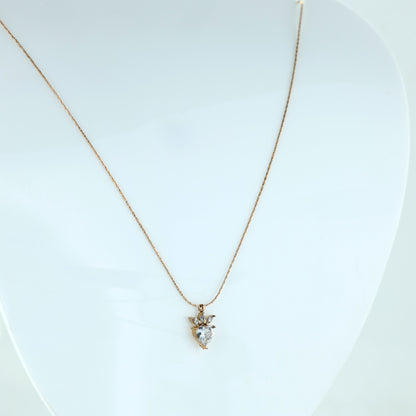 Delicate Rose Gold Heart Pendant Necklace with Crystal Accent
