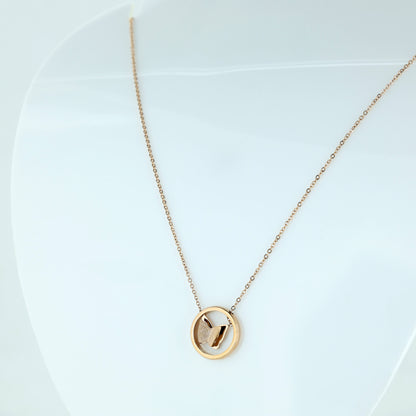 Elegant Rose Gold Butterfly Circle Pendant Necklace