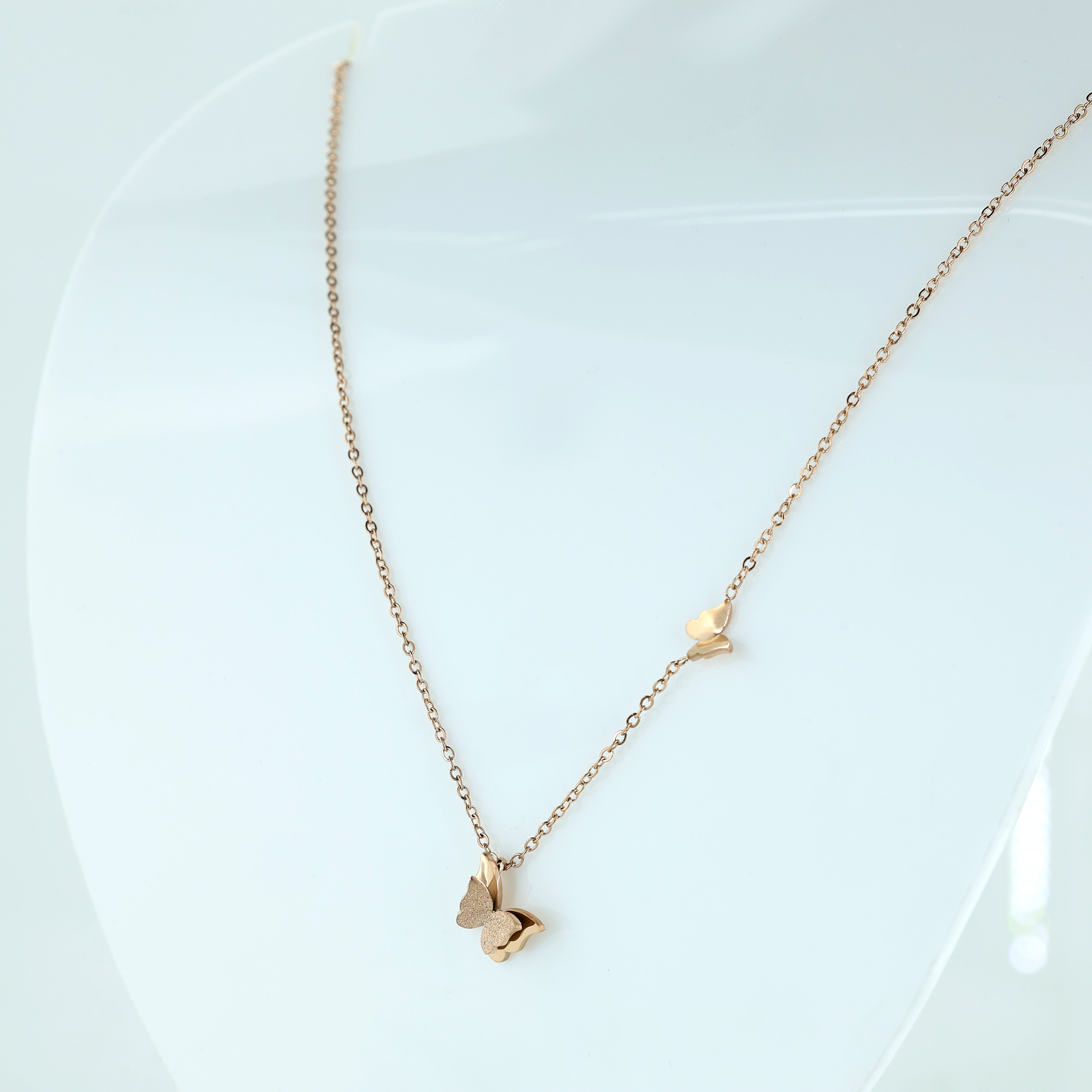 Double Butterfly Rose Gold Necklace