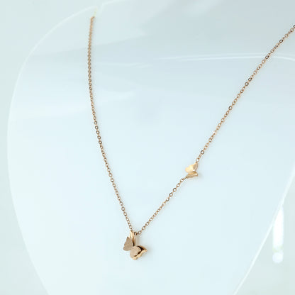 Double Butterfly Rose Gold Necklace