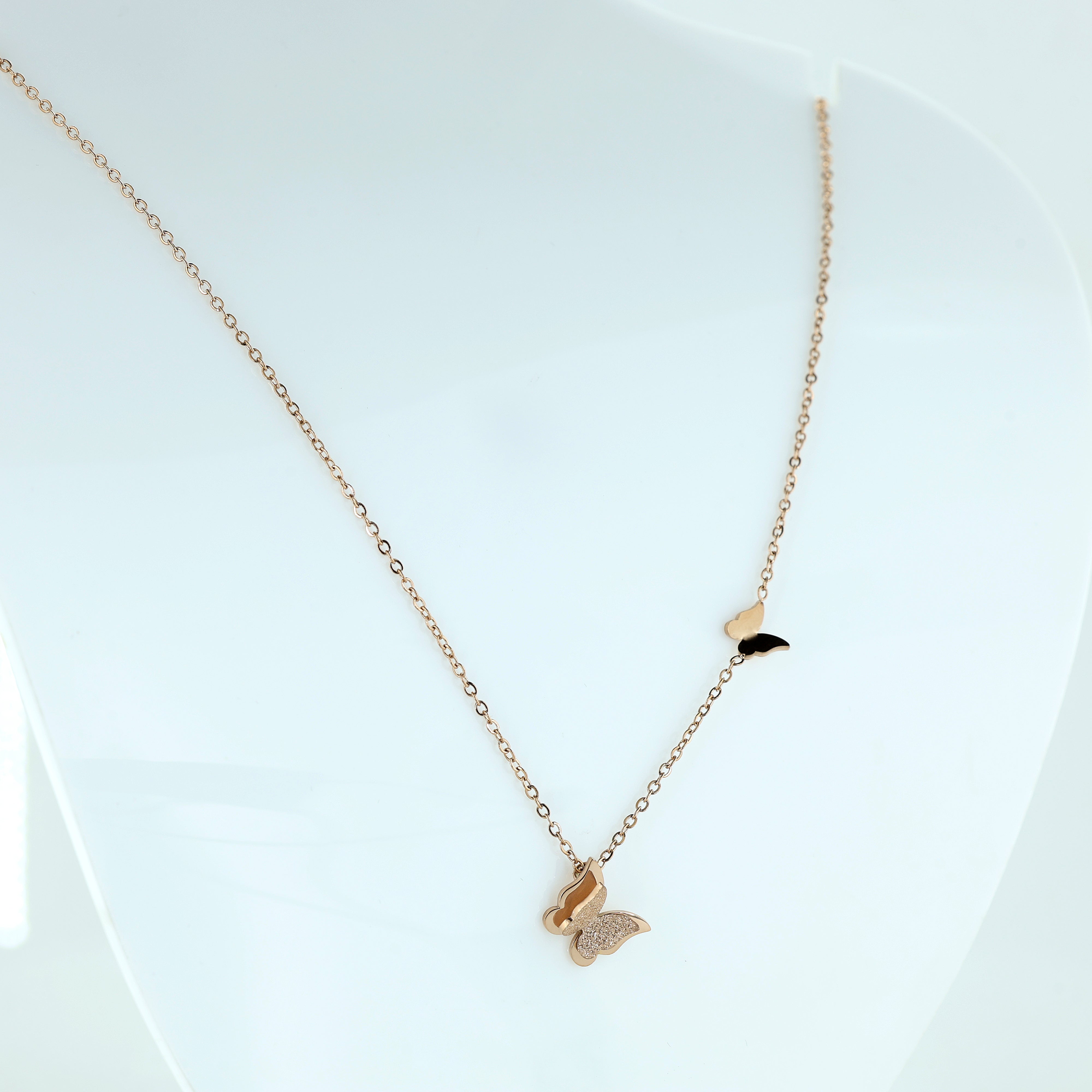 Double Butterfly Rose Gold Necklace