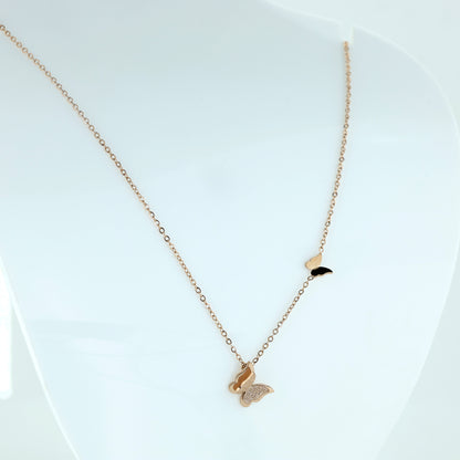 Double Butterfly Rose Gold Necklace