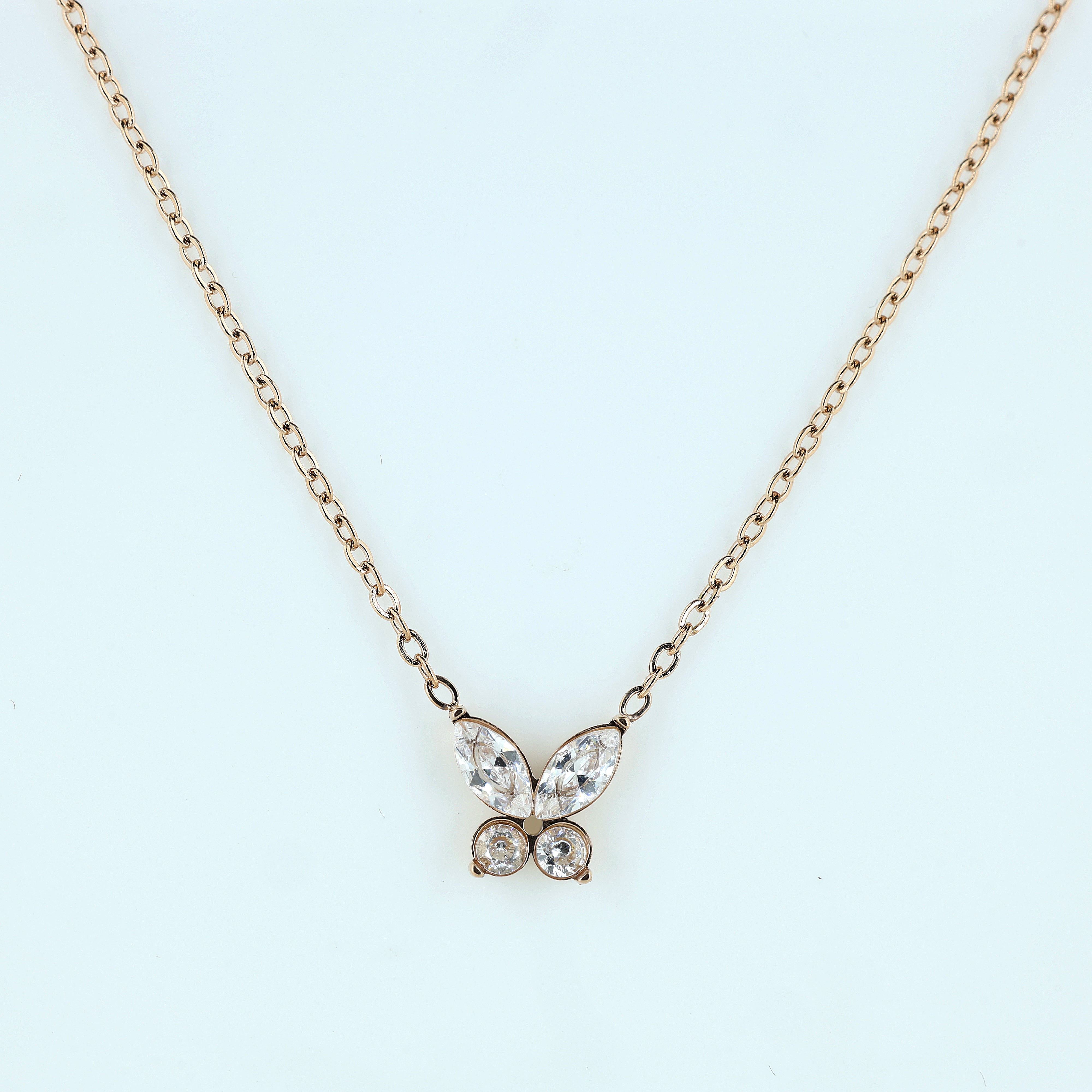 Crystal Pave Butterfly Rose Gold Necklace