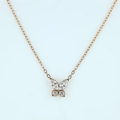 Crystal Pave Butterfly Rose Gold Necklace