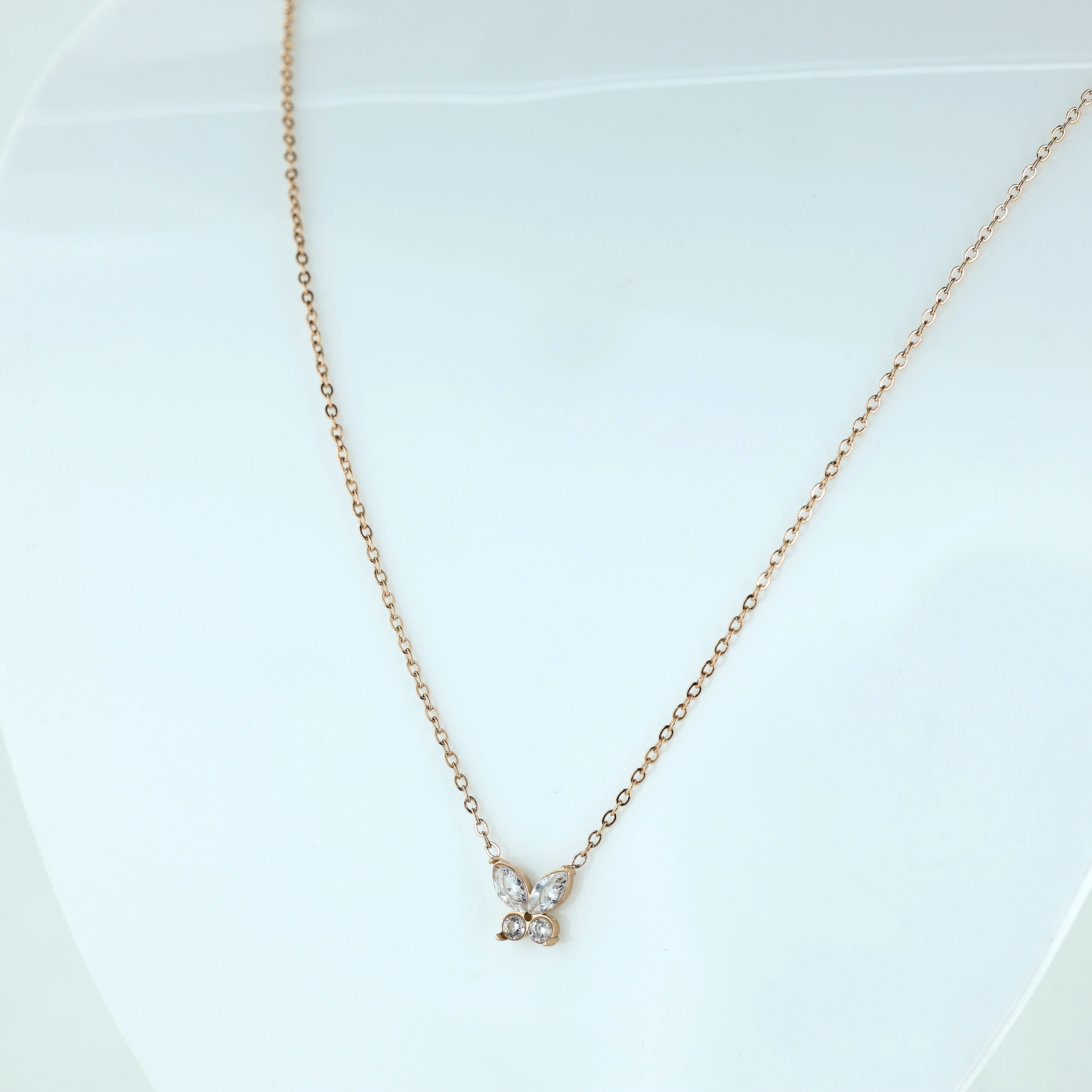 Crystal Pave Butterfly Rose Gold Necklace