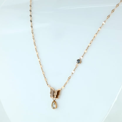 Frosted Butterfly & Teardrop Drop Necklace
