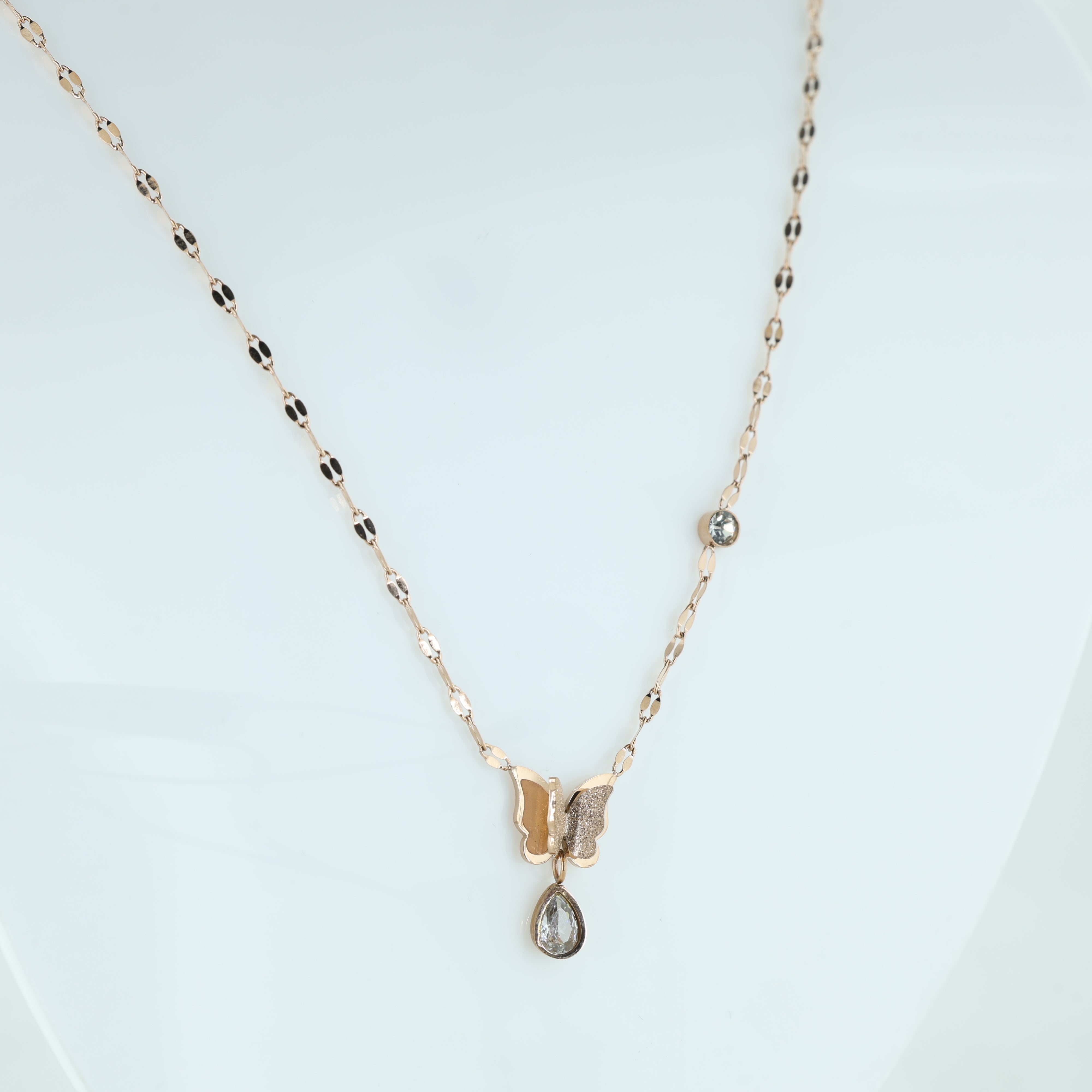 Frosted Butterfly & Teardrop Drop Necklace