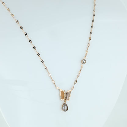 Frosted Butterfly & Teardrop Drop Necklace