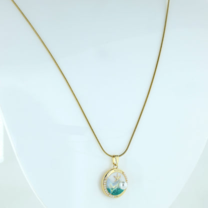 Ocean Pearl Round Pendant Necklace