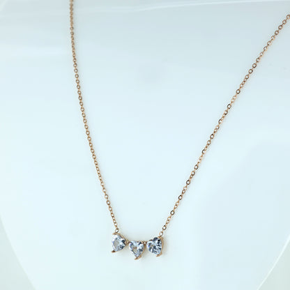 Triple Heart Crystal Pendant Necklace for Women
