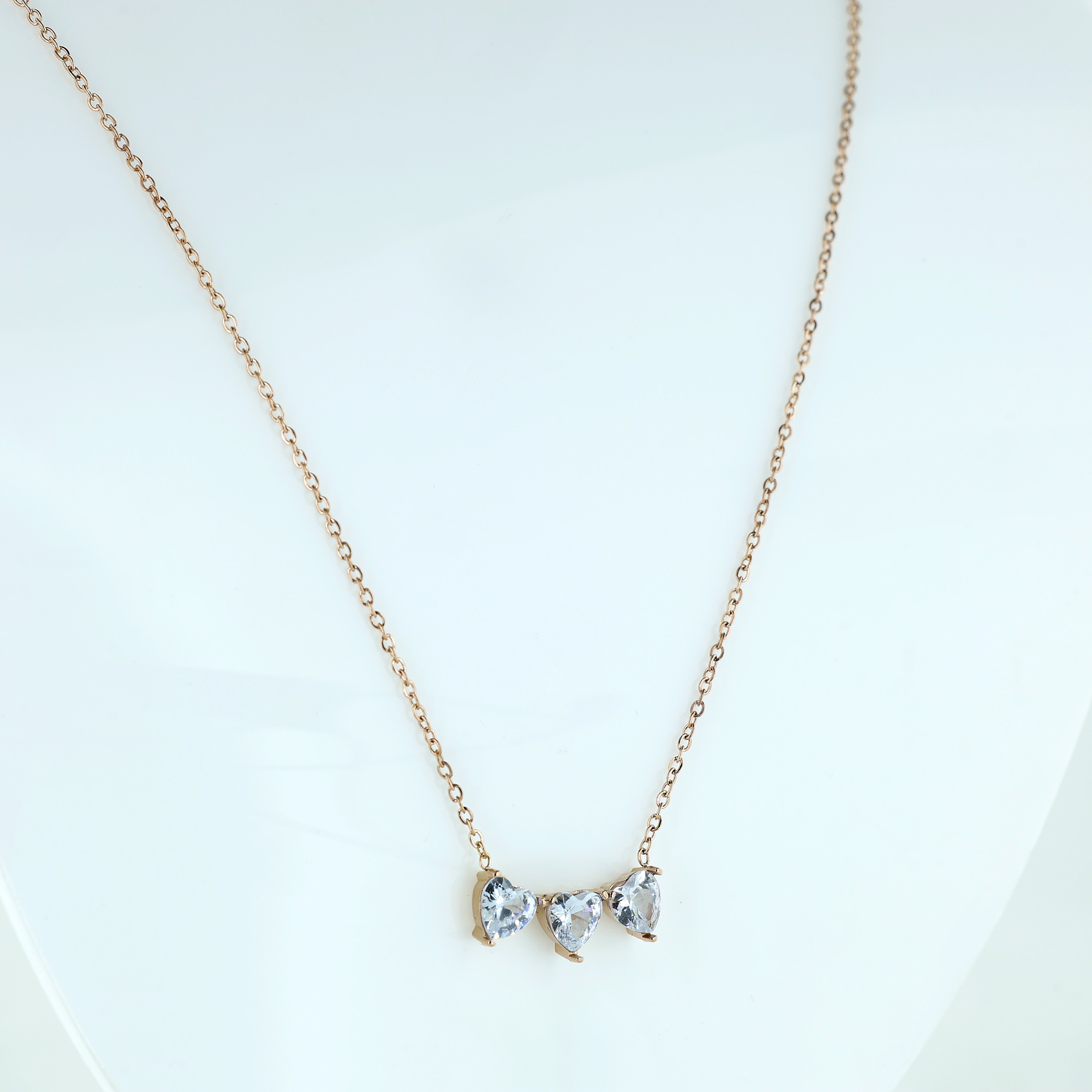Triple Heart Crystal Pendant Necklace for Women