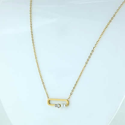 Minimalist Gold Bar Pendant Necklace with Pearl & Crystal Accent