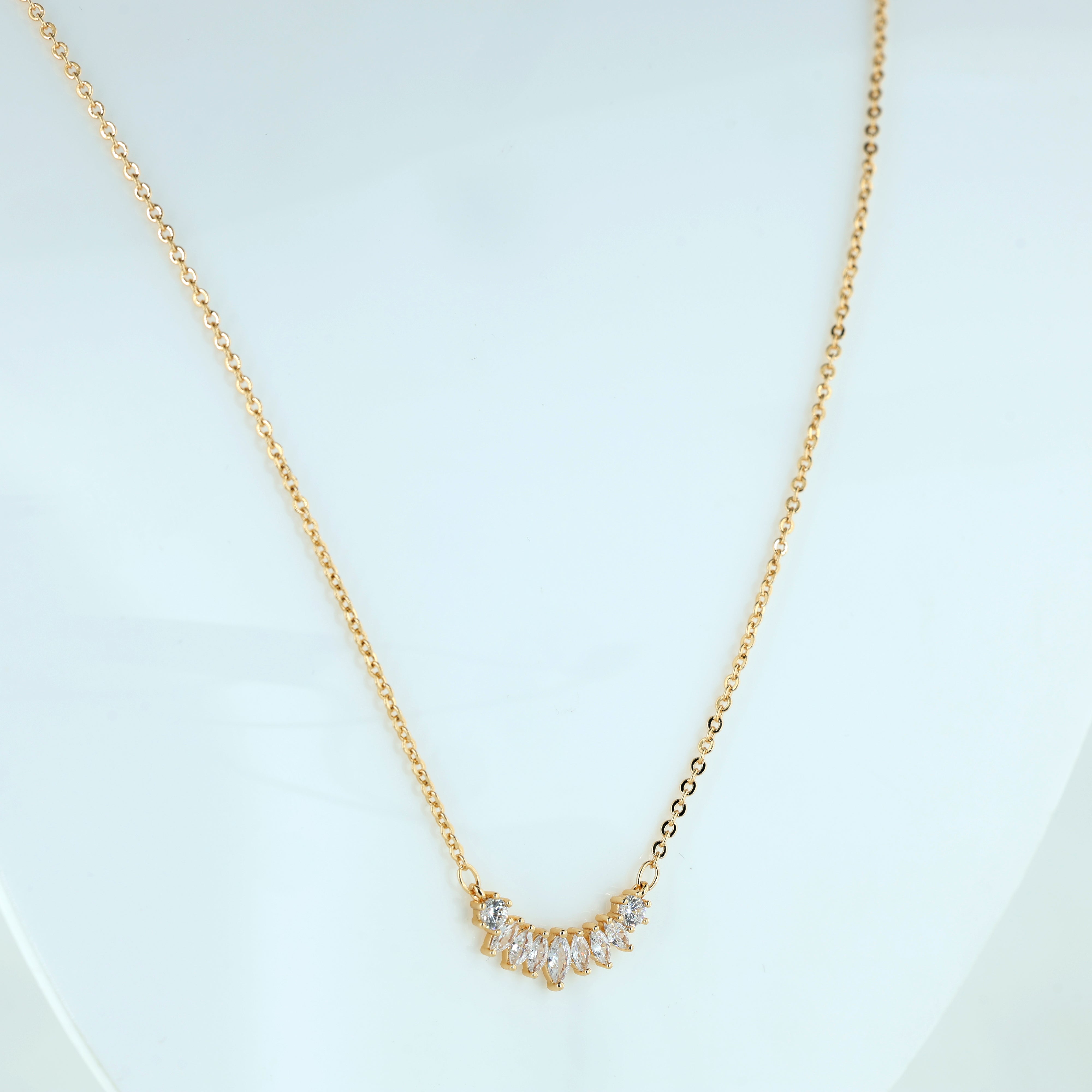 Dainty Rose Gold Crystal Curve Necklace