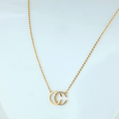 Interlocking Circle Rose Gold Pendant Necklace with Sparkling Crystals