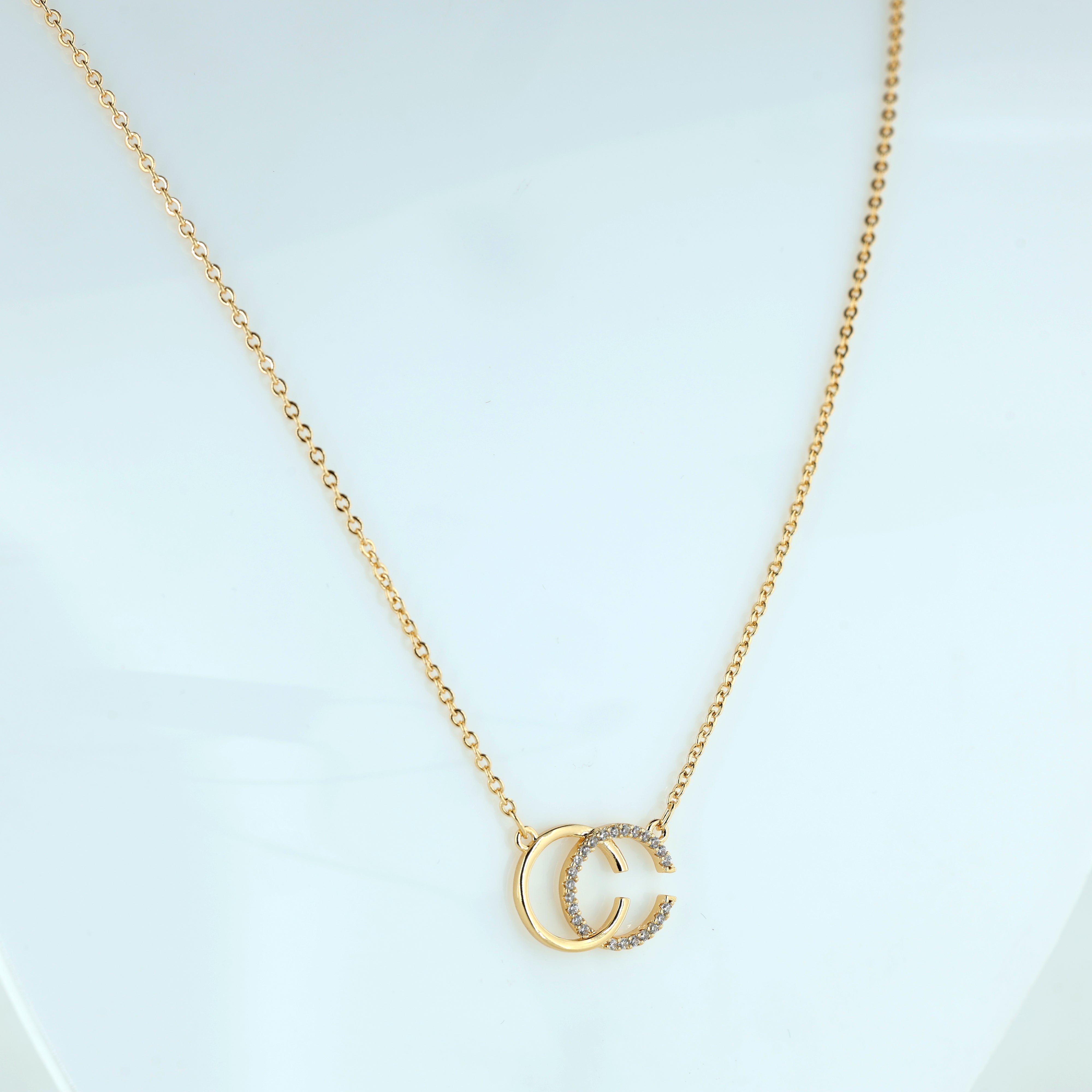 Interlocking Circle Rose Gold Pendant Necklace with Sparkling Crystals