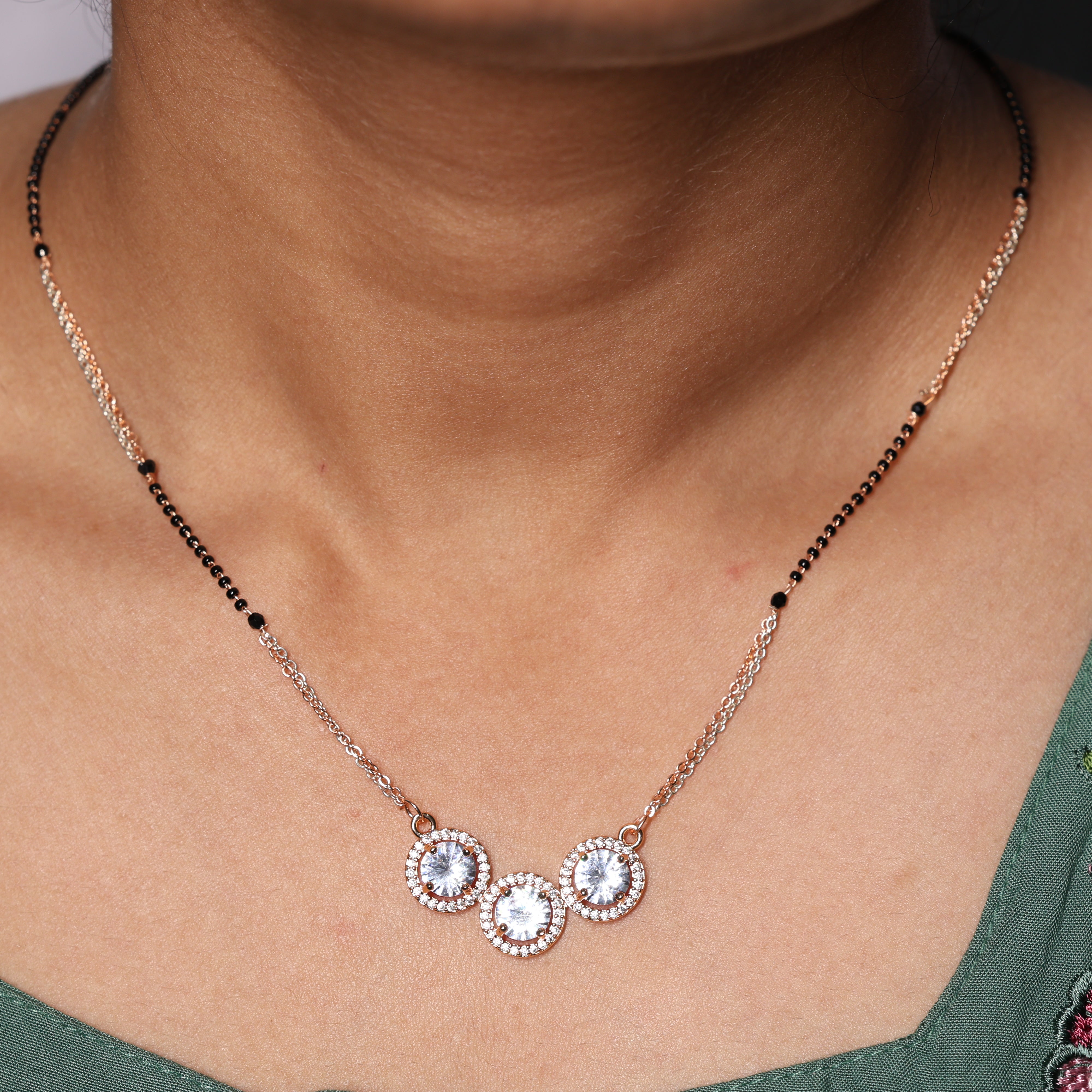 Triple Solitaire Halo Mangalsutra