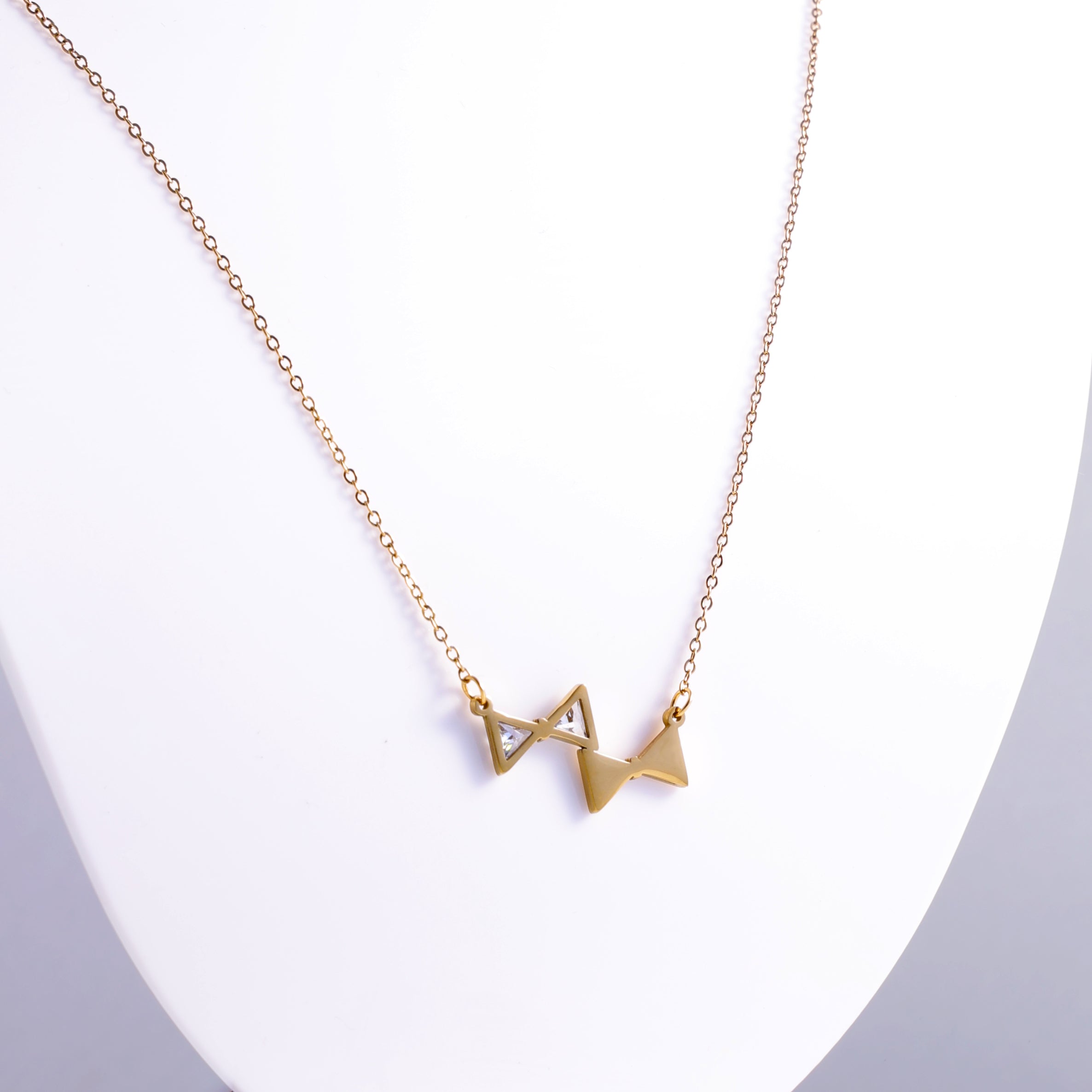 Dainty Gold Bow Tie Necklace with Sparkling Crystal