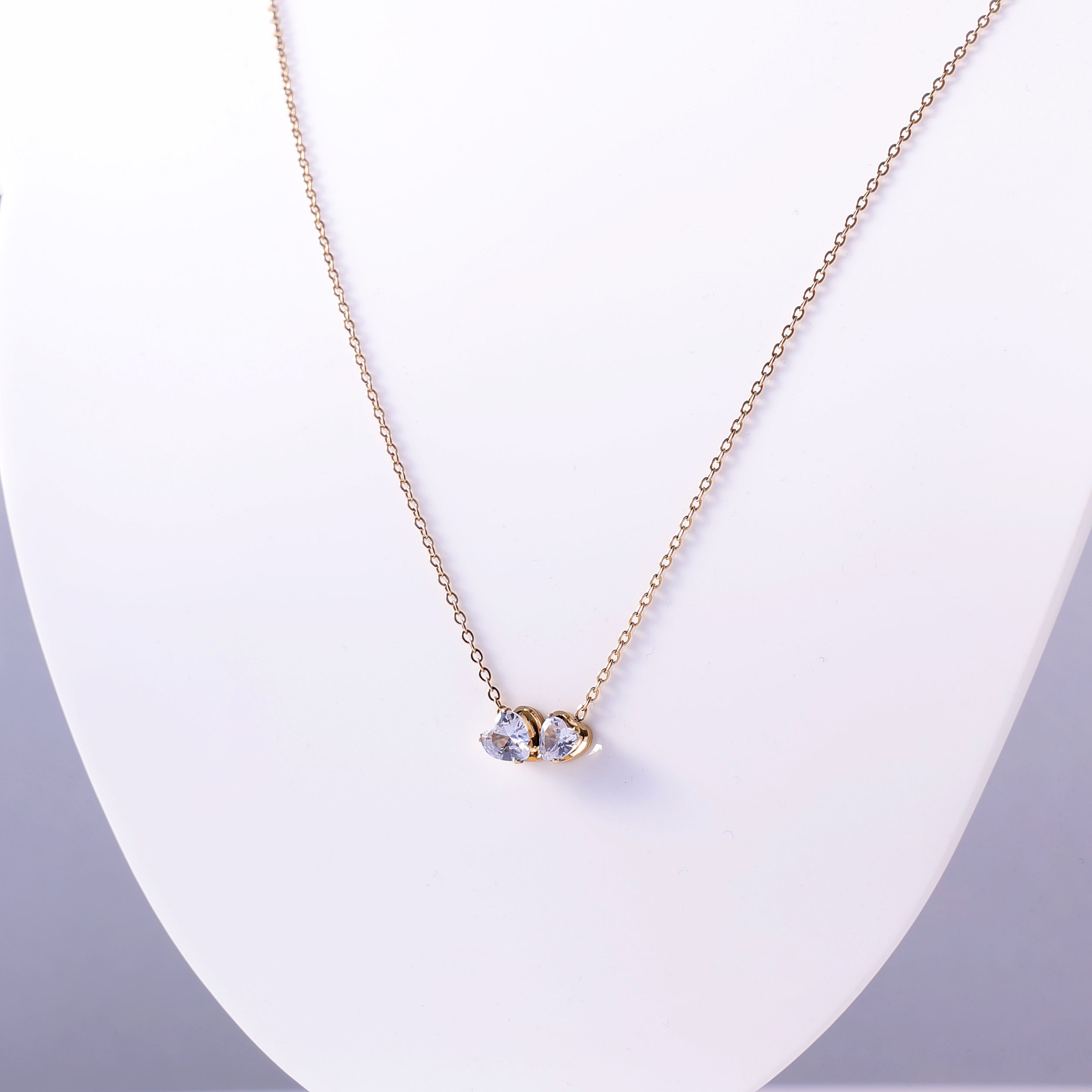 Minimalist Double Heart Crystal Necklace