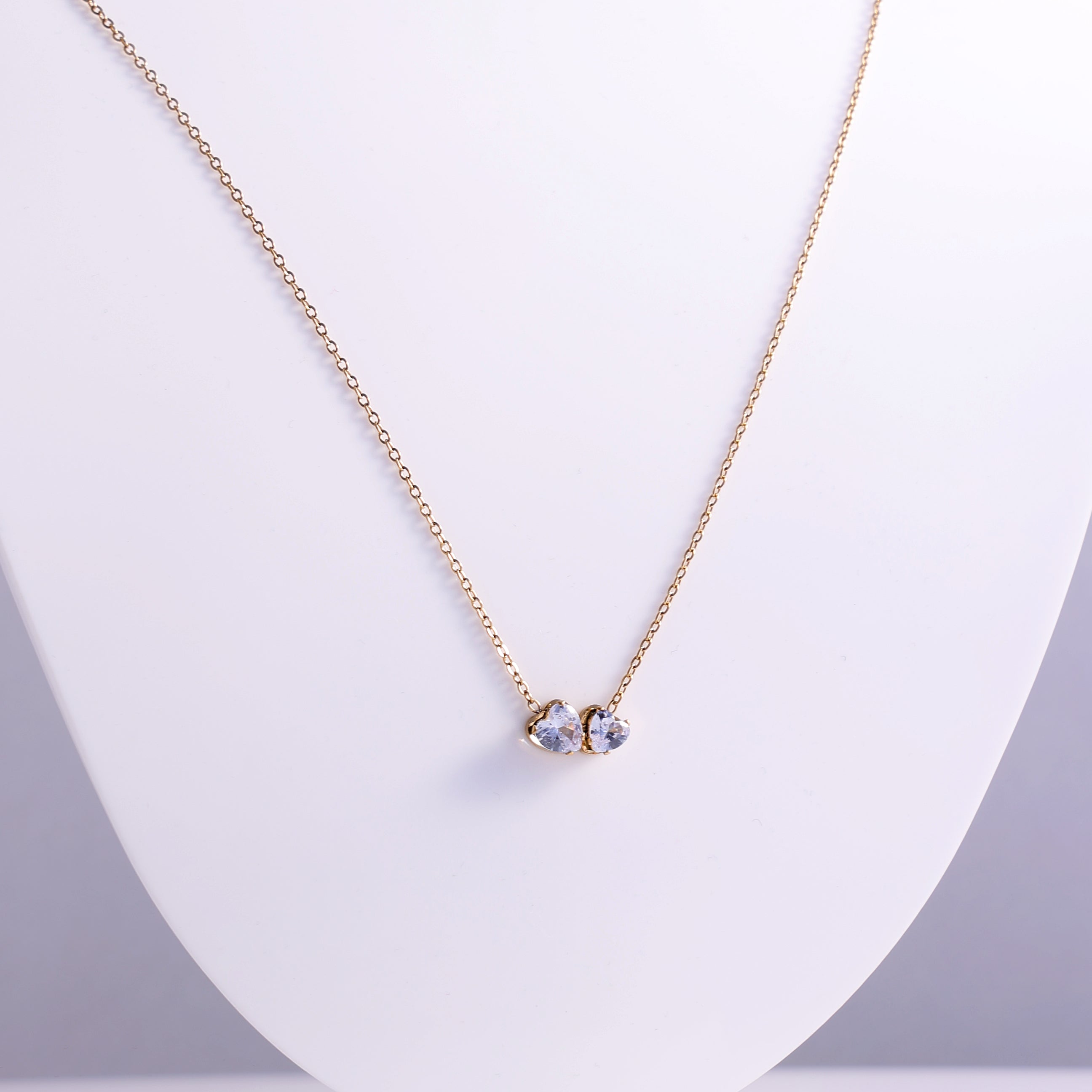 Minimalist Double Heart Crystal Necklace
