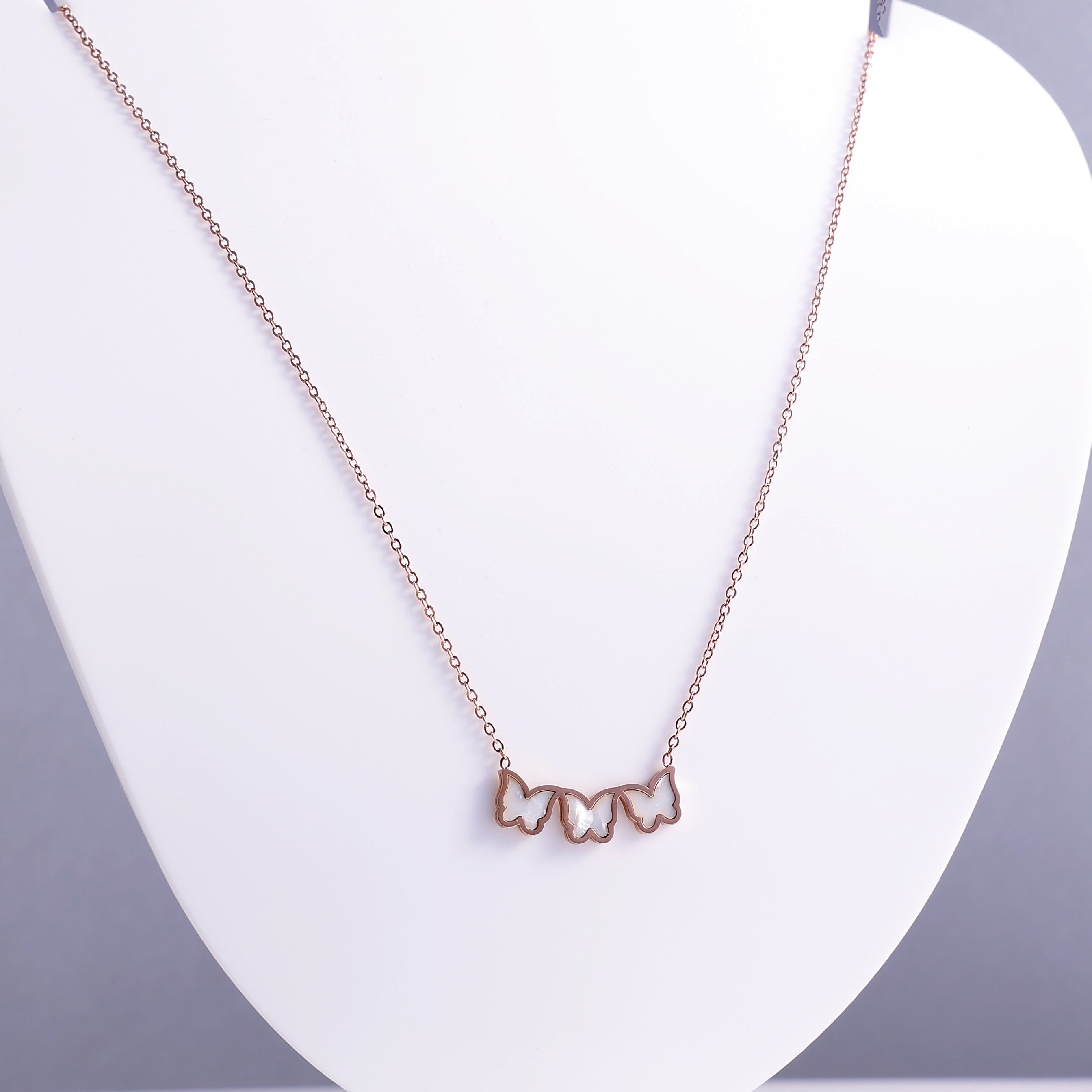 Rose Gold Triple Butterfly Necklace