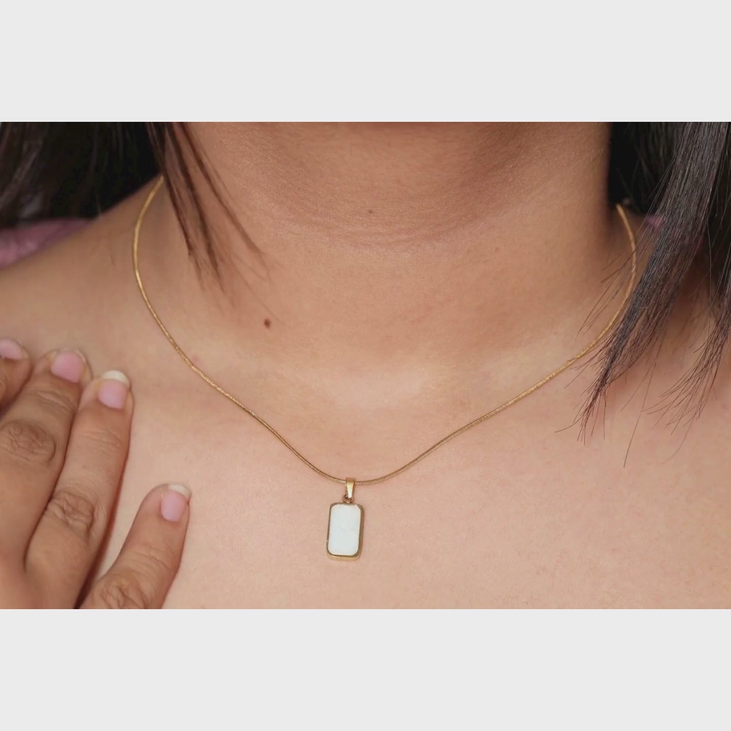 Gold Rectangular Stone Pendant Necklace