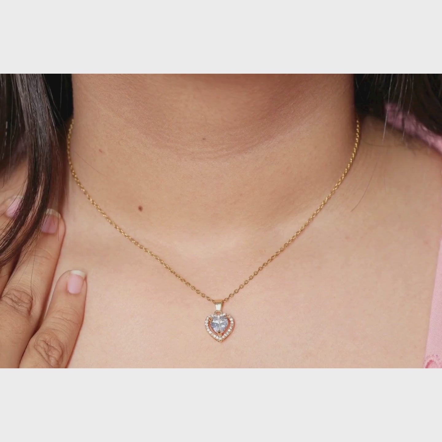 Load video: Gold Plated Heart Crystal Pendant Necklace for Women