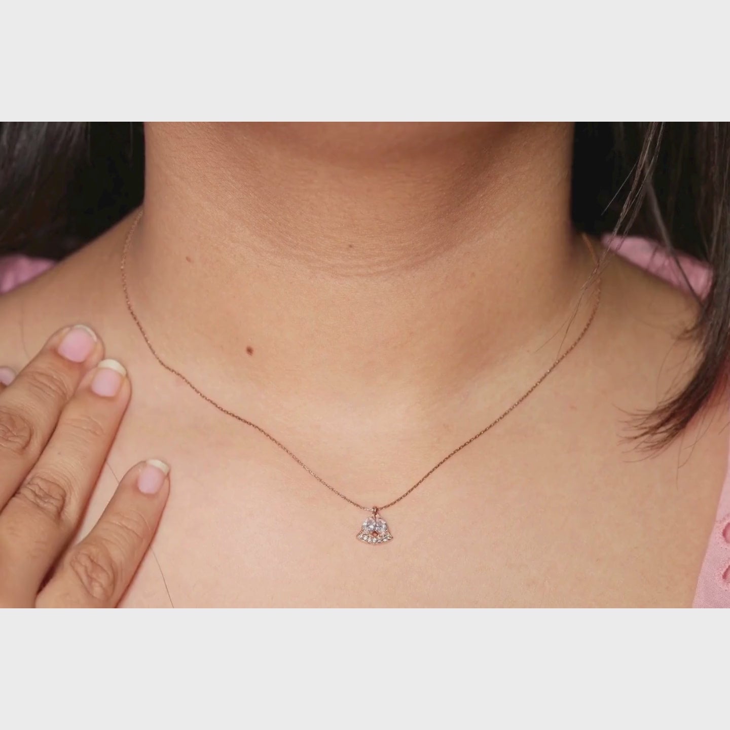 Load video: Dainty Rose Gold Arc Pendant Necklace