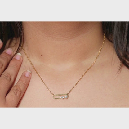 Minimalist Gold Bar Pendant Necklace with Pearl & Crystal Accent