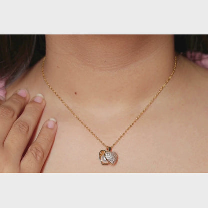 Dual Heart Pearl & Crystal Pendant Necklace