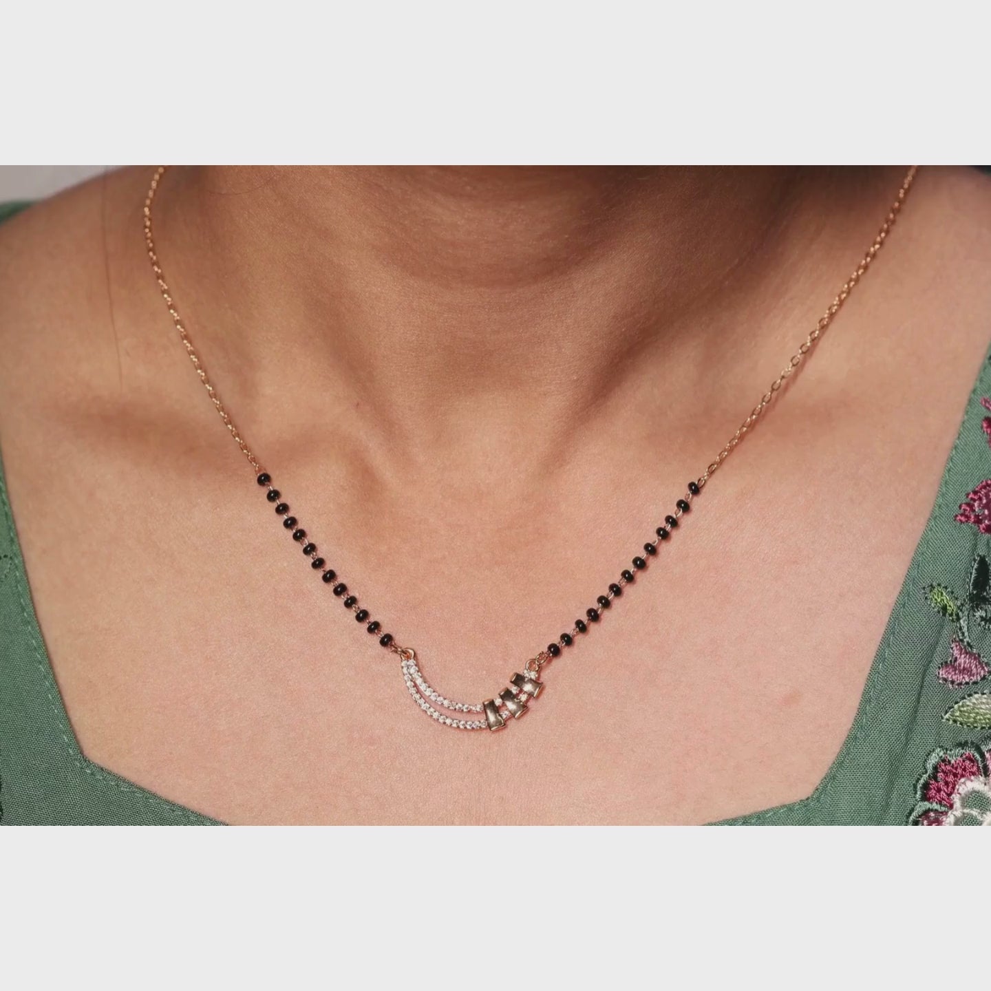 Load video: Elegant Curved Diamond-Style Mangalsutra