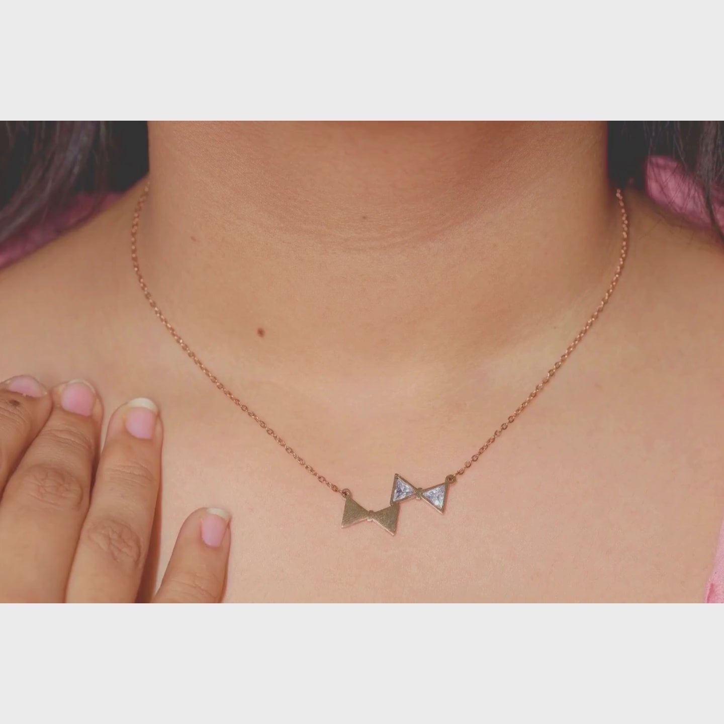 Load video: Geometric Gold Triangle Pendant Necklace with Crystal Necklace